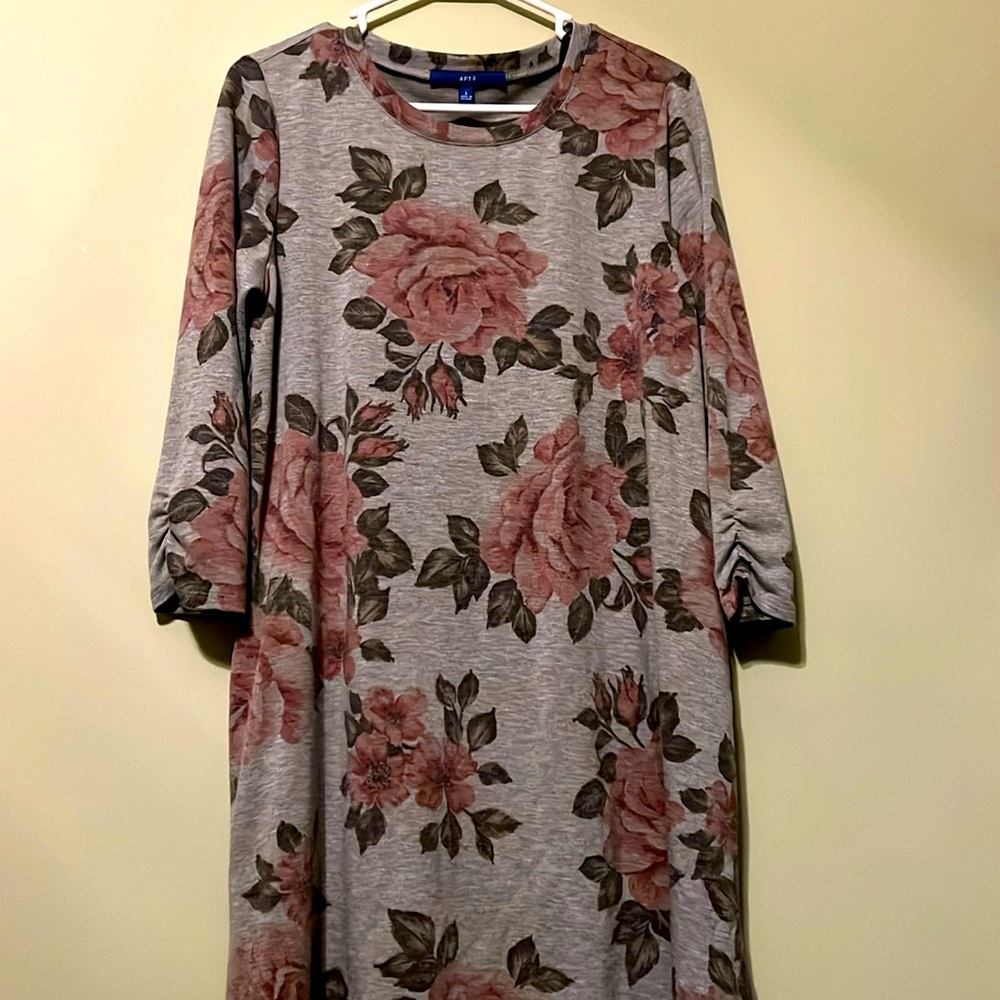 Long Sleeve Grey and Floral Dress